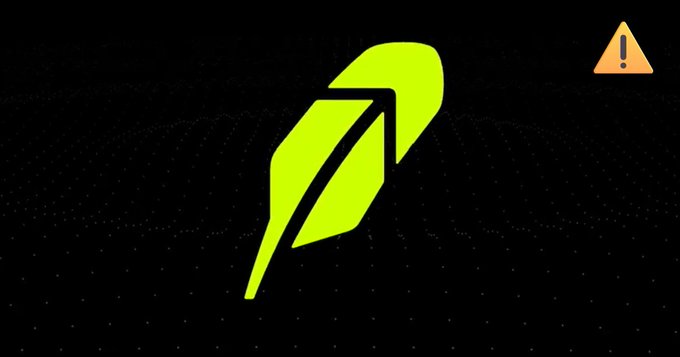 The image displays the green Robinhood feather logo alongside a warning symbol, visually reinforcing the post's cautionary message about the trending "Robinhood Chain" and the associated risks of fake NFT projects, phishing schemes, and rug pulls emerging amid the hype.