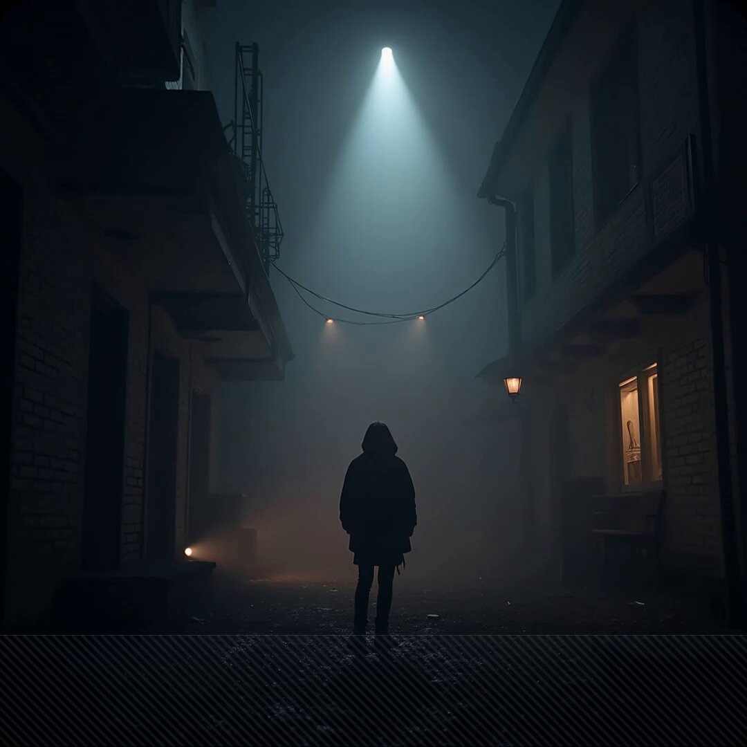 The image features a person standing alone in an alleyway at night with a building behind them, creating a sense of solitude and mystery. The scene appears to be shrouded in darkness, adding to the atmosphere of the photo. The person's silhouette is clearly visible against the backdrop of the building, making it easy to identify their presence. The image does not contain any discernible text or other objects that would provide additional context about the location or the individual captured within the frame.