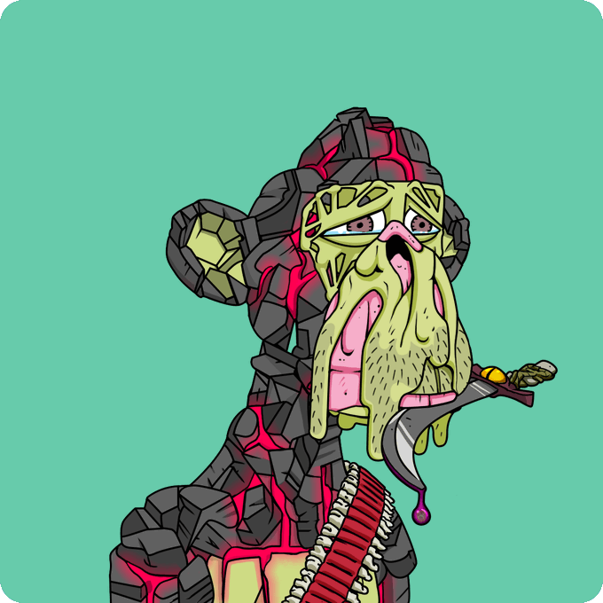This digital illustration depicts "Mutant #1617" from the "Return to Monke" collection, featuring a stylized, fragmented primate character with glowing red cracks and a long, melting chin. The image is a visual representation of the NFT mentioned in the provided text.