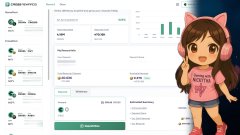 A dashboard interface showing various metrics and charts with a cartoon avatar of a girl in cat ears wearing a 'SING' shirt on the right side.