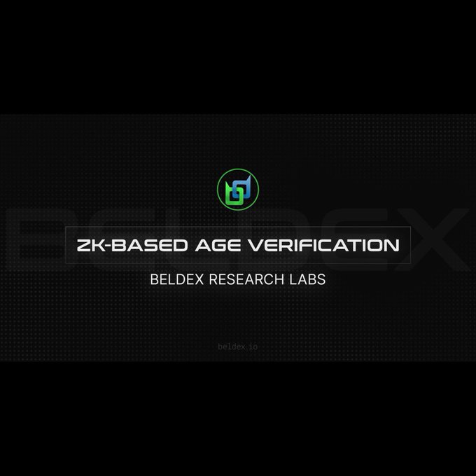 A black title card displays the Beldex logo with text reading 'ZK-BASED AGE VERIFICATION' and 'BELDEX RESEARCH LABS' underneath.