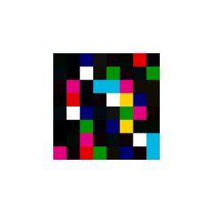 A small pixel art QR code-style image featuring colorful squares (blue, green, red, yellow, pink) arranged in a pattern on a white background.