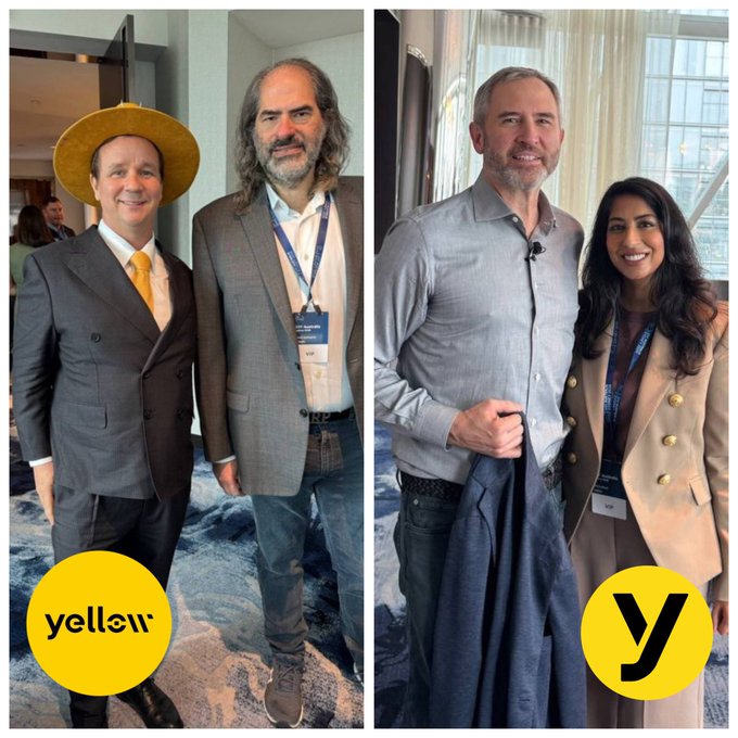A split image shows two professional photos featuring people posing together, branded with the yellow 'yellow' logo in the bottom corners.