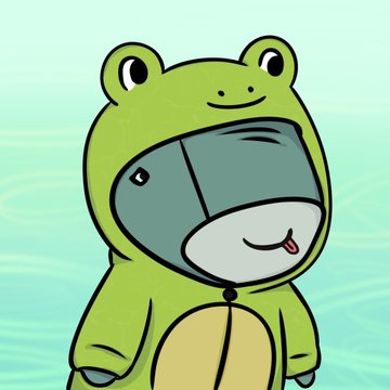A cartoonish illustration shows a smiling gray ape-like character wearing a green frog hoodie with bulging eyes and a tongue sticking out, fitting the post's playful mention of sporting their "WhaleStreetDAO frog hoodie 1/1." The whimsical frog costume visually complements the "Ribbit" exclamations and ties into the crypto/NFT community vibe referenced through the @WhaleStreetDAO and @UnusualNFTs tags.