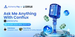 The image appears to be a blurred promotional graphic with text that reads "Ask Me Anything With Confux" along with other partially legible text and circular design elements in blue and green. The graphic seems to advertise an AMA session, likely relating to the Twitter Space event linked in the post.