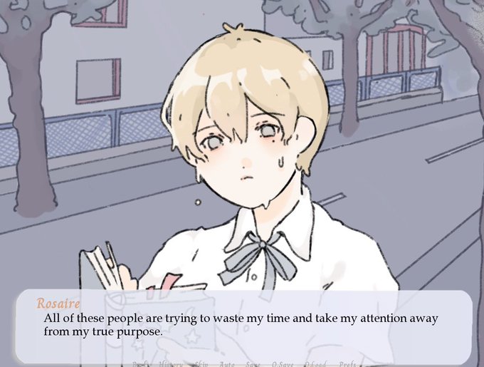 A blonde character with a determined, slightly stressed expression holds food while a text box attributes the quote to "Rosaire": "All of these people are trying to waste my time and take my attention away from my true purpose." The image's theme of distraction from a personal goal loosely mirrors the post's notion of unconventional ways to claim ownership—suggesting that as long as people waste time on trivial pursuits, alternative paths remain open.