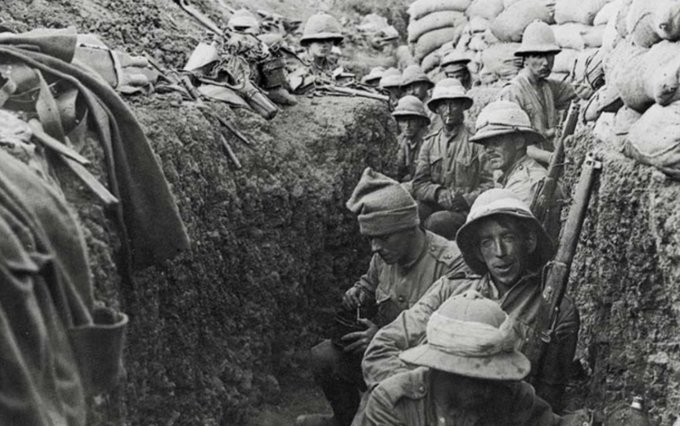 This image shows a group of soldiers in a trench, likely from World War I. The poster uses this image to humorously represent the intense and challenging nature of trading cryptocurrency, as indicated by the hashtag #Crypto RN.