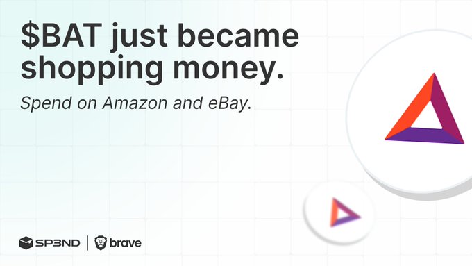 The image shows an advertisement for a website called "solana" that offers $ BAT to users who shop on Amazon and eBay using the @Solana wallet. The text above a photo of two coins from Bitcoin (a digital currency) promotes this feature, while below is another coin and the text states that the user can pay with a Bitcoin wallet or an existing @Solana wallet for 0% fees + 2x SP3ND points after completing their shopping.