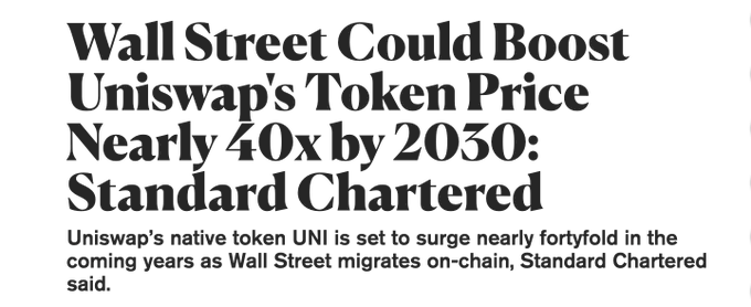 "UNIstandard Chartered says that UNI will reach $100 by 2052 and $6.5 by 2061. The company also points out that many people are adopting uni-wallet tokens and investing in DeFi projects. This has led to an increase in the adoption of RWA (Rural Wallet Alliance) and DeFi."