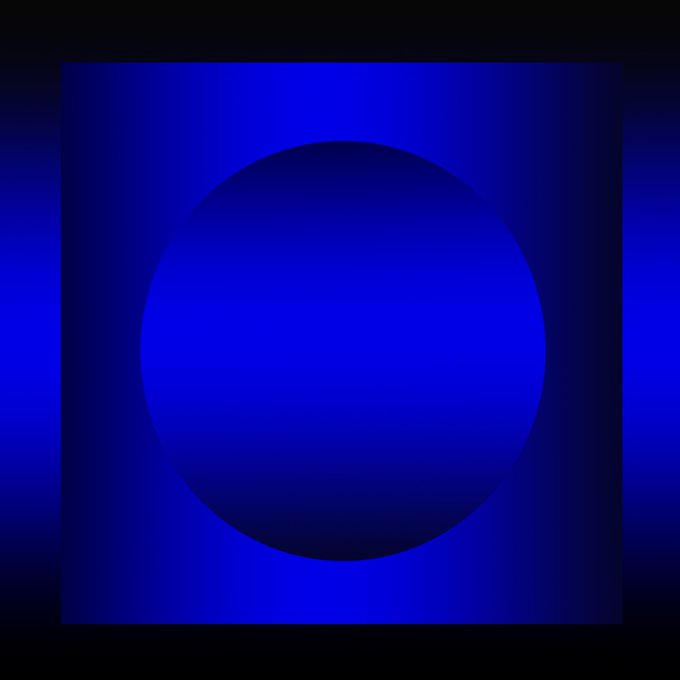 A graphic featuring a bright blue gradient sphere centered on a square blue background against a black backdrop.
