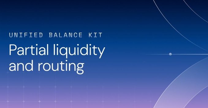 Blue gradient slide titled 'UNIFIED BALANCE KIT' with the heading 'Partial liquidity and routing.'