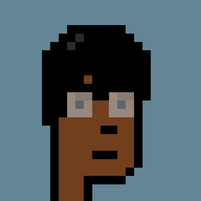 The image features a digital art piece of a person wearing glasses, with their face turned towards the camera. The background color of the image is blue, which contrasts with the brown hair of the figure. The figure appears to be a character from a video game or an animated series, as indicated by the text "Punk #1905" and "moistvonlipwig.eth". The post also mentions that this artwork was bought for 32.50 ETH (€52,953.77 US dollars) by 0x14f0...54de from 0xd59d...216d (moistvon lipwig.eth).