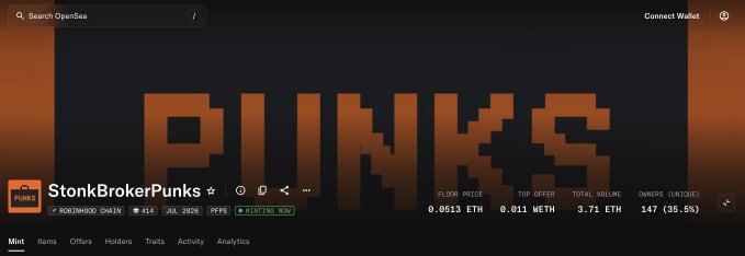 A screenshot of an OpenSea NFT marketplace page for the 'PUNKS' collection by StonkBrokerPunks, showing a floor price of 0.0513 ETH, top offer of 0.011 WETH, and 3.7L ETH total volume.
