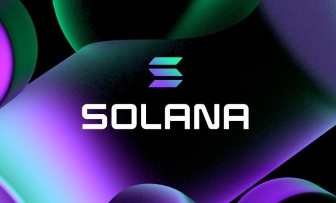 The image displays the Solana logo with its distinctive gradient design featuring green and purple hues against a dark background, with the "SOLANA" name prominently shown below the emblem. This visual serves as the branding backdrop for the post highlighting Solana's growing enterprise payment and tokenized asset ecosystem alongside upcoming network upgrades.