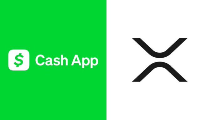 Side-by-side logos of Cash App (green) and XRP (black X symbol on white).
