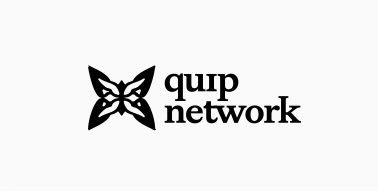 The image features a logo for a company named "Quip Network" written in black text against a white background. The logo includes a butterfly design, which adds an artistic touch to the overall appearance of the logo. The text "quip network" is clearly visible and stands out against the white background. Additionally, there are some numbers present in the image that could potentially be related to the year or the company's financial status.