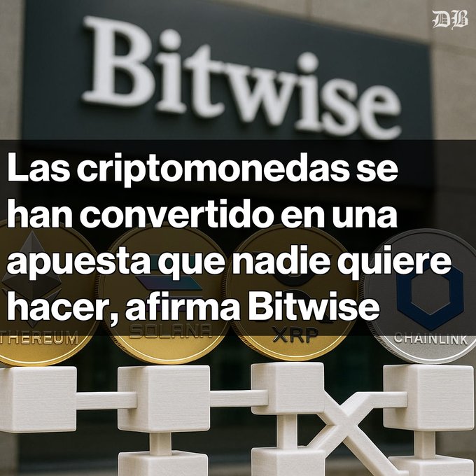The image features a sign for Bitwise, which is written in Spanish. The text reads "Las criptomonedas se han convertidos en una aplista que tecnologia", meaning that Bitcoin has been converted into an investment strategy by its users. The post also mentions the use of Bitcoin as a means to invest and highlights how it has been used in various ways, such as investing in Hyper Liquid and BNB.
