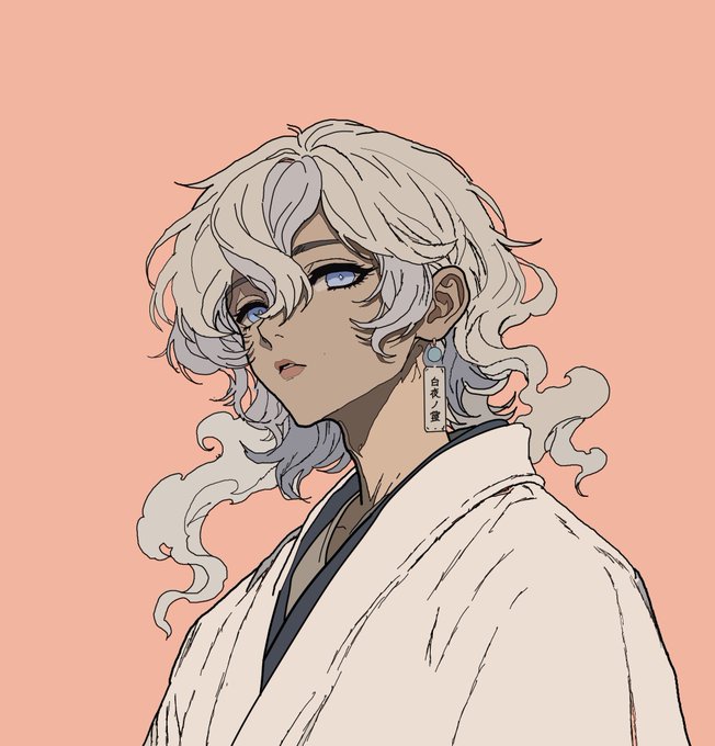 An anime-style illustration shows a character with white wavy hair, blue eyes, and tan skin wearing a white robe against a peach background, featuring a tag that reads "白夜家" (Shiroyoru-ke). The ethereal, serene aesthetic pairs with the "gm legends" post, evoking a mythical or legendary morning greeting vibe.