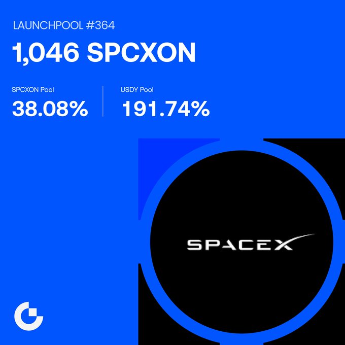 The image features a blue graphic with a circle containing the logo of SpaceX. The graphic has text that appears to be statistics or data about SpaceX, including details such as launch pool numbers, user density for different pools, and estimated profits from these pools. There are also references to a Haz staking post on Gate Launchpool #364.