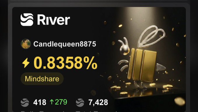 urn of gold coins, a bee, and a gift box with a bow are featured on a black background, accompanied by text for the "RIVER" app and a scorecard.