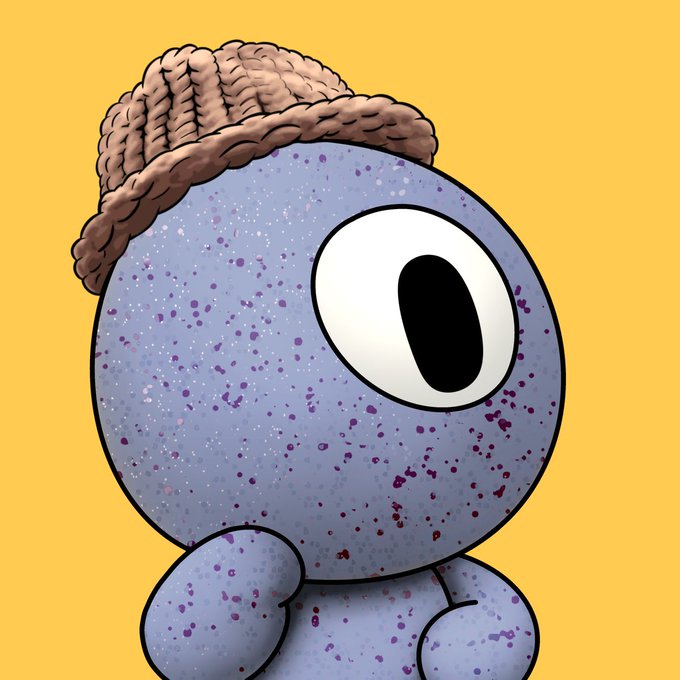 A cartoonish blue speckled one-eyed character with a brain exposed on top is depicted, symbolizing the "fairness question" referenced in the post. The character seemingly represents a literal "brain" pondering whether the QUANT token giveaway odds of 1 in 1,400 are genuinely fair, given that a small wallet won while larger holders have won nothing.