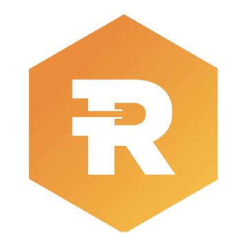 A hexagonal orange and yellow logo featuring a stylized white letter "R" with motion lines, representing Riot Platforms ($RIOT). The image serves as the company's branding, accompanying news about their quarterly financial results and a major $9.1 billion data center deal with an AI lab.