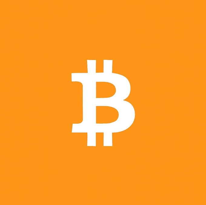 The image displays the iconic Bitcoin (₿) logo in white against a vibrant orange background. This serves as a visual representation of $BTC, the cryptocurrency referenced in the post, which highlights Bitcoin's historic price milestones from $4,400 in 2017 to $124K the following year.