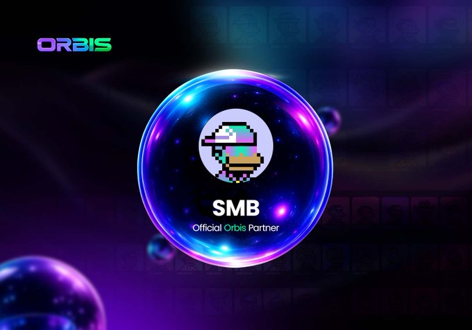 A glowing digital sphere contains the 'SMB' logo, labeled 'Official Orbis Partner' against a dark purple background with grid patterns, with the 'ORBIS' logo in the top left.