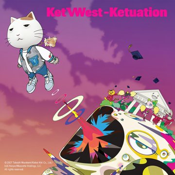 Cover art for 'KetWest - Ketuation' showing an anime-style cat character floating above a chaotic scene with colorful cars and objects.