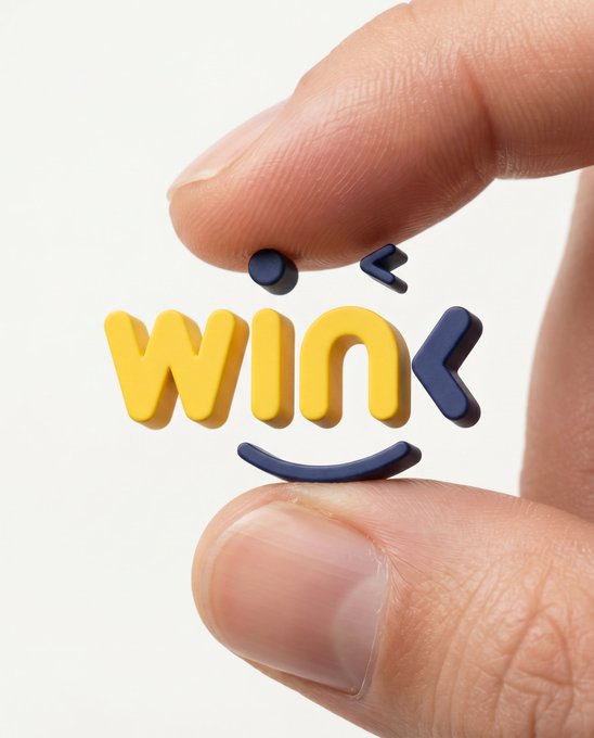 A close-up image of fingers pinching small 3D letter pieces that spell 'WINK' in yellow and blue colors against a white background.