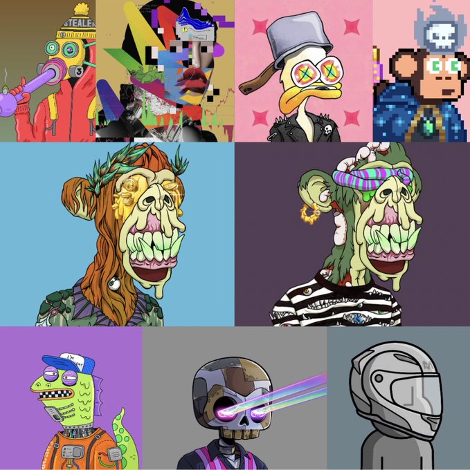 The image features a grid of nine different cartoon characters, each with unique facial expressions and costumes. The characters include a monkey wearing a helmet, a bird, a snake, a frog, a lion, a unicorn, a robot, a person, and a monster. Each character is accompanied by a caption that describes their appearance or personality trait.
