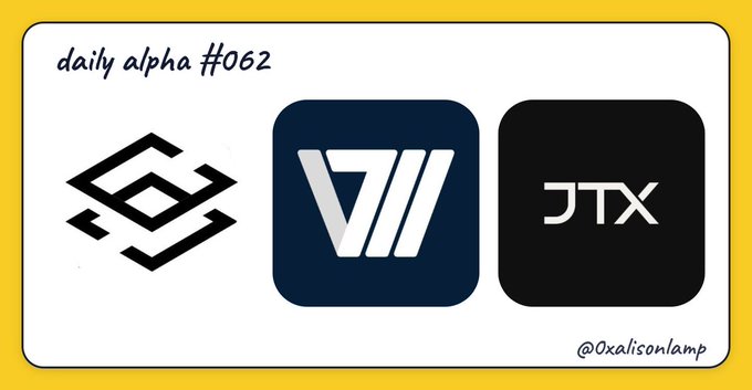 A graphic titled "daily alpha #062" featuring three black and white app icons, with the credit "@0xalisonlamp" in the bottom right corner.