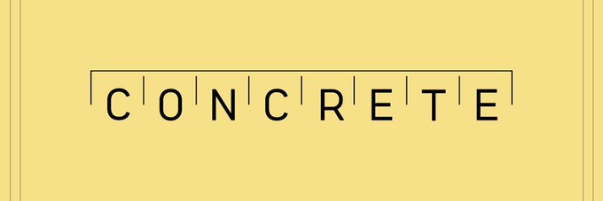 The word 'CONCRETE' is displayed in a stylized, architectural black font on a muted yellow-beige background.