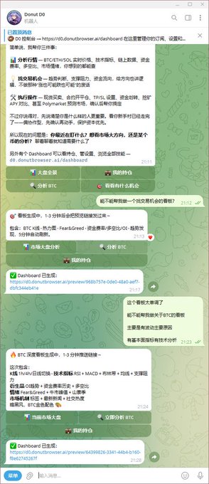 The image shows a screenshot of a conversation between multiple individuals using an app called Chatboard or d0.donut AI for that matter. The main text seems to be about an item on Twitter which reads "Just used @DonutAI D0 to whip up a BTC depth board. Casually said something to it, and it directly generated this: d0.donutbrowser.ai/preview/643998 ... charts and data look pretty clear". The conversation has been posted by multiple individuals, with the most prominent ones being Don't forget that you can use Chatboard for all of your chat needs or you might want to check out d0.donut AI for a more precise understanding of how it works (but be aware - it takes quite some time). This screenshot captures an interesting conversation about Bitcoin and Twitter, featuring individuals from various backgrounds who seem interested in the topic at hand.