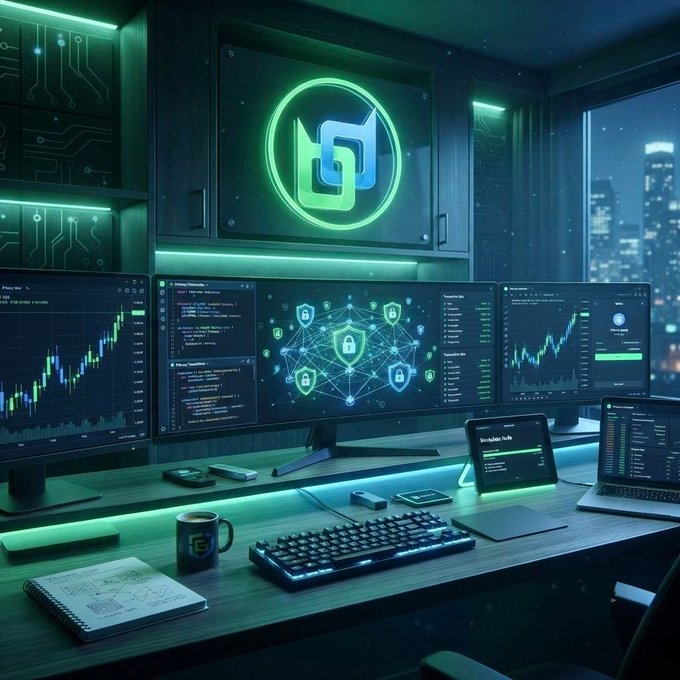 This image depicts a modern computer setup with multiple screens displaying financial charts, code, and a network of locked shields, all illuminated by the @BeldexCoin logo. The scene aligns with the accompanying post's focus on deep diving into Beldex Coin's privacy ecosystem, suggesting a technical and crypto-focused environment.