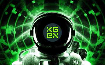 A green and black stylized graphic of an astronaut helmet with the 'KG ON' logo on the visor, set against a radiating circular background.