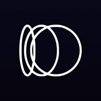 A simple white line-art logo resembling an abstract eye or sphere, drawn with continuous strokes on a dark gray background.