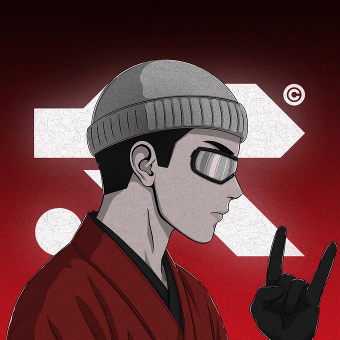 The image shows an illustration of a man wearing a beanie, visor, and red jacket, making a hand gesture, set against a red background with a cracked white "R3D" logo. It serves as promotional artwork for the "Project R3D" NFT giveaway described in the post, visually branding the mint event with 10,000 supply at 0.001 ETH for WL and 0.0016 ETH for FCFS on July 1.