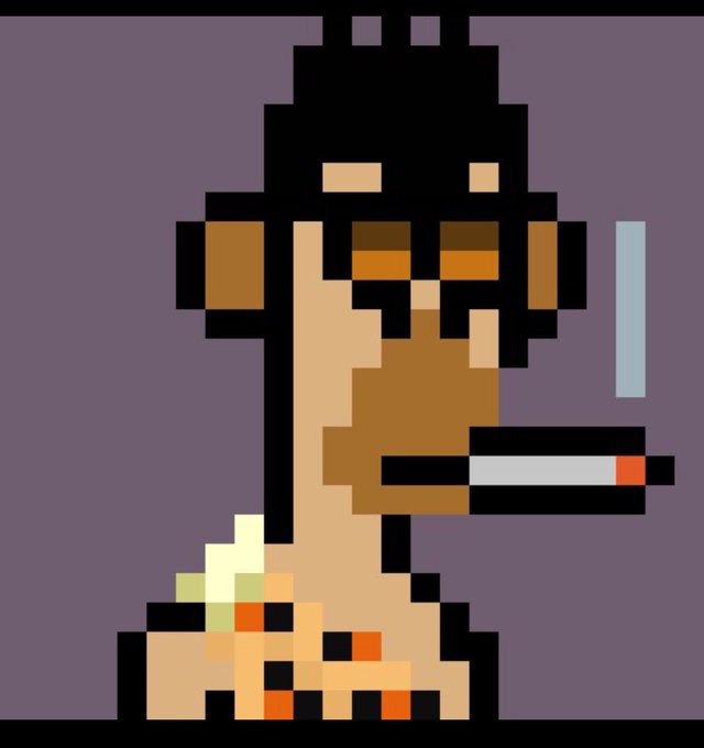 A pixel art illustration of a bearded man with glasses smoking a cigarette, with smoke rising beside him against a purple background.