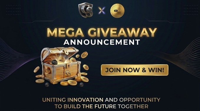 The image announces a "MEGA GIVEAWAY" collaboration featuring an open treasure chest overflowing with gold coins, paired with a "JOIN NOW & WIN!" call-to-action button, visually reinforcing the post's $50 USDT prize pool (10 winners of $5 each) for the IBN AI Token community giveaway.