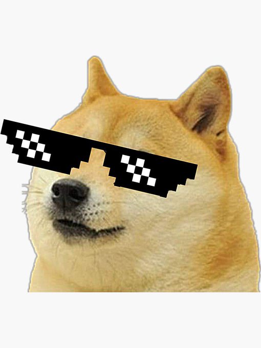 The iconic Doge meme Shiba Inu is shown wearing pixelated "thug life" sunglasses, reflecting how the meme has become so widespread and recognizable that even kids are referencing it as "trending" and using it as their profile picture.