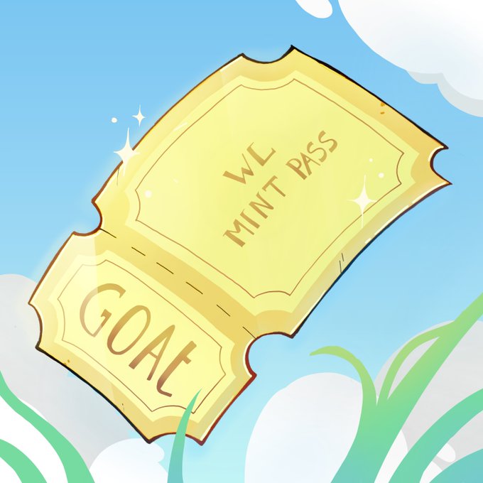 The image features a yellow ticket with the words "GOAT" written on it, which appears to be floating in mid-air against a blue sky background. Below the ticket, there are three small white stars scattered across the scene. The text "Three hours left!!!", written in white, is located at the bottom of the image and seems to be related to the main subject - the yellow ticket with the words "GOAT".