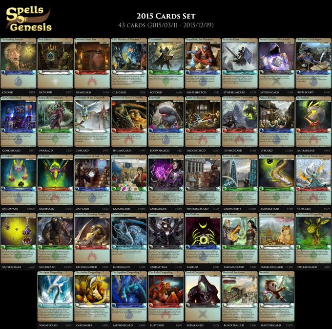Spells of Genesis 2015 Cards Set featuring 43 trading cards from March 11, 2015 to December 19, 2015.