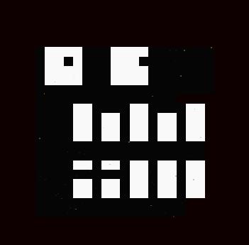 A pixelated, monochromatic artwork resembling a stylized face or building with rectangular shapes arranged in a grid pattern, characteristic of NFT digital art. The image has a glitchy, retro aesthetic with white blocks on a dark background, fitting the OpenSea collection reference.