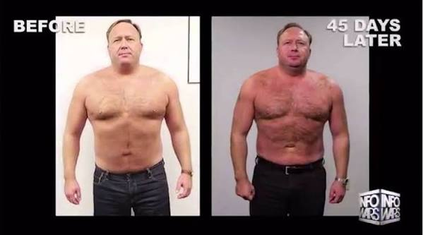 A meme-style before-and-after image showing a man's physique progression with 'BEFORE' on the left and '45 DAYS LATER' on the right, featuring 'NO NORMIES' watermark logos.