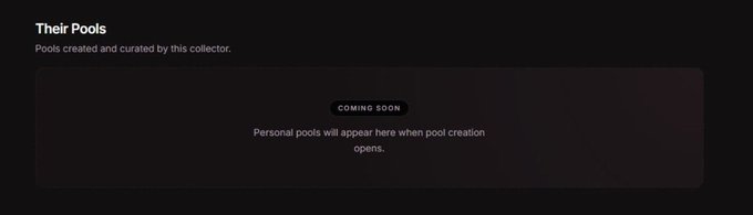 A dark webpage section titled 'Their Pools' with a 'COMING SOON' notice indicating personal pools will appear when pool creation opens.