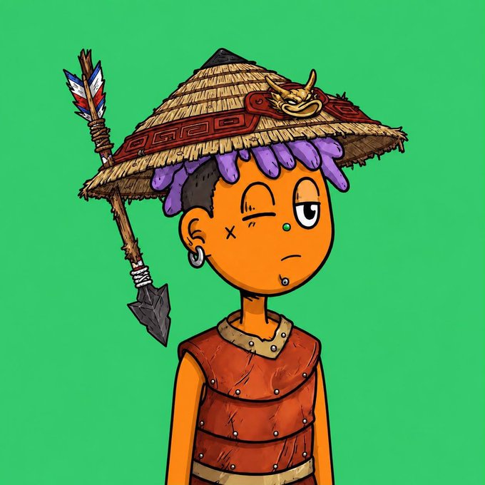 The image features an orange cartoon character wearing a brown outfit, including a hat with a feather, and holding a sword. The character appears to be a Dookies GA collector's edition figure, as indicated by the text "Dookies GA - 10GTD 1111 supply Follow @wizzird25 & @Dookbies_nft - Like + RT this post - Tag a friend & drop your address Winners in 24 hours GL". The character is wearing a hat with a feather and holding a sword, which suggests that they might be a collector's edition figure or a character from the Dookies GA series. 

The image also includes text that reads "Dookbies GA - 10GTD 1111 supply Follow @wizzird25 & @Dookbies_nft - Like + RT this post - Tag a friend & drop your address Winners in 24 hours GL". This information is likely related to the character's backstory or the context of their collection.