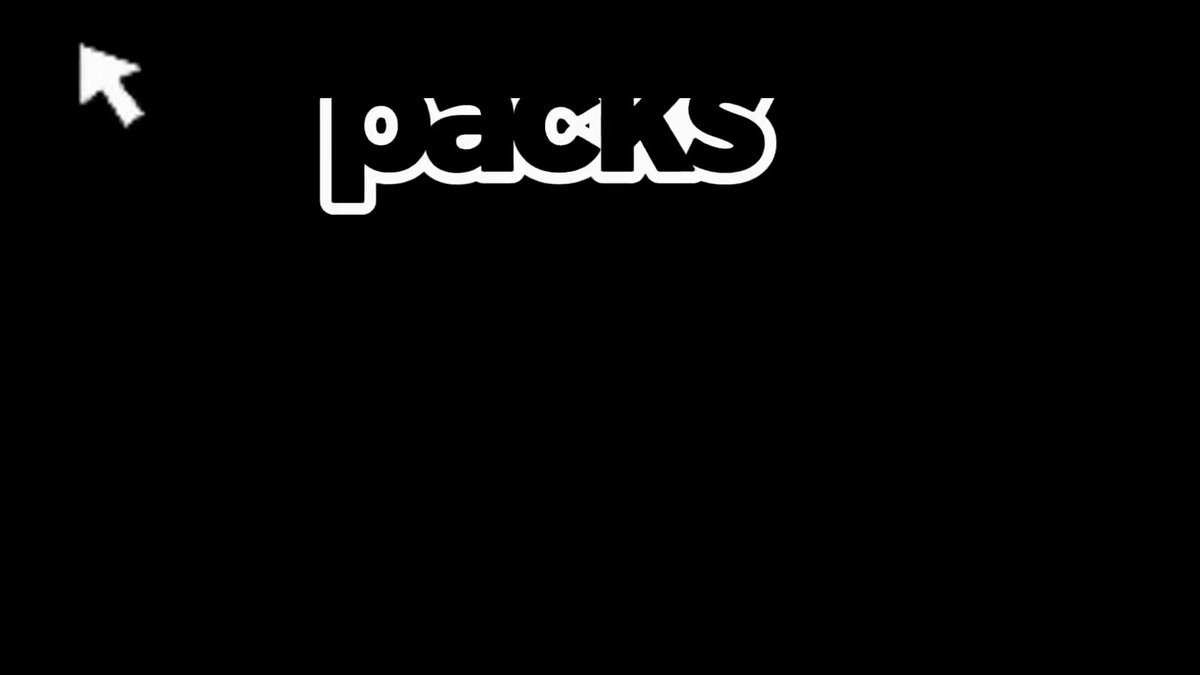 The image features a black background with white text that reads "Packs". There are two arrows pointing towards the word "packs", indicating that there might be more information about the pack available at the bottom of the image. The rest of the image is in shades of gray, which could potentially be part of an album cover or a logo for a company related to the packs.