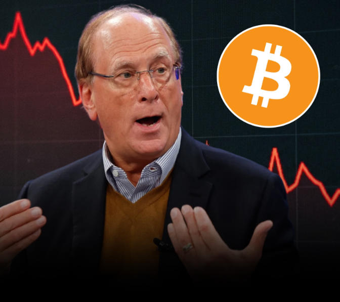 An older man with glasses gestures while speaking, with a Bitcoin (₿) logo and a downward red price chart displayed behind him, visually reinforcing the post's claim of BlackRock dumping nearly $500 million in BTC before the Fed's balance sheet data release.