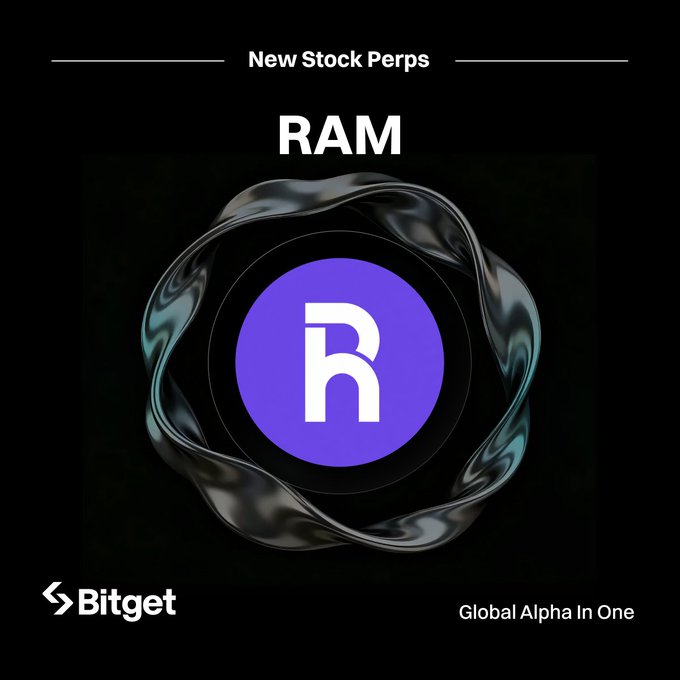 The image features a black background with a purple circle containing the letters "RAM" written inside of it. The text "RAMUSDT" is also present, which could be related to the stock or cryptocurrency being discussed in the post. The image is accompanied by a white header that reads "New Stock Perps".